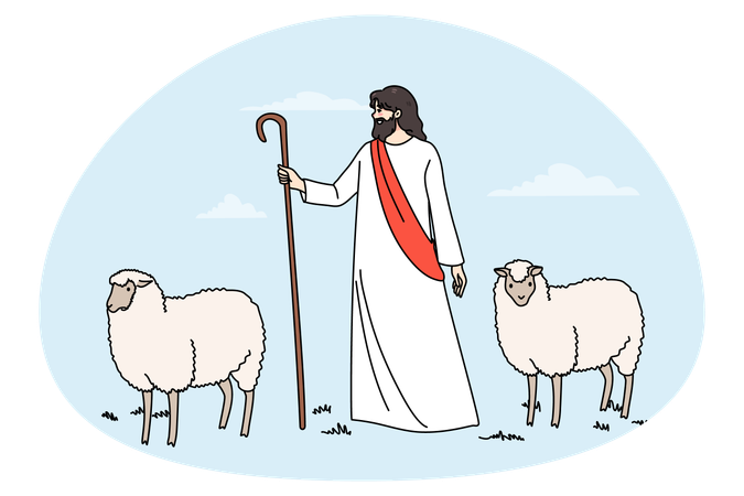 Biblische Szene von Jesus Christus und Lämmern  Illustration