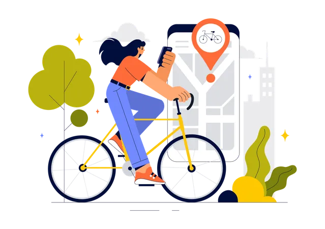 Bicicleta con tecnología inteligente  Ilustración