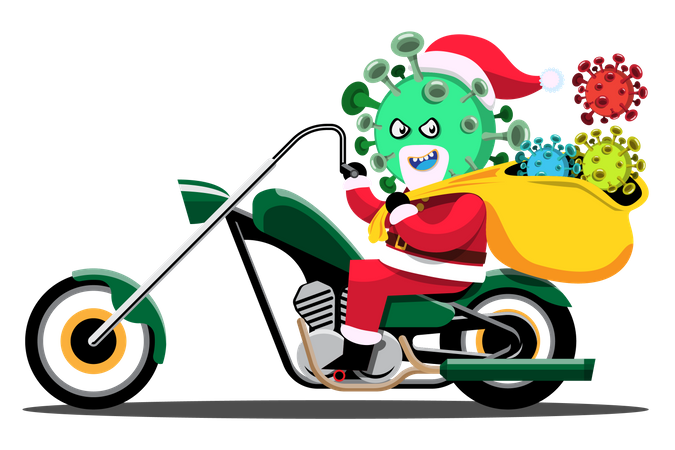 Papai Noel afetado por Corona andando de bicicleta  Ilustração