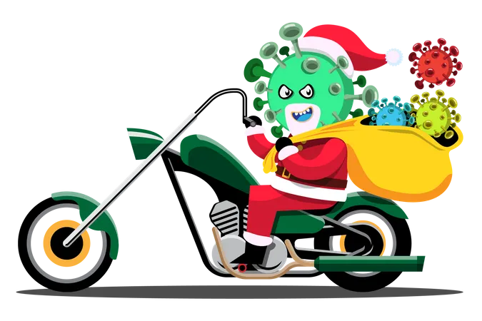Papai Noel afetado por Corona andando de bicicleta  Ilustração