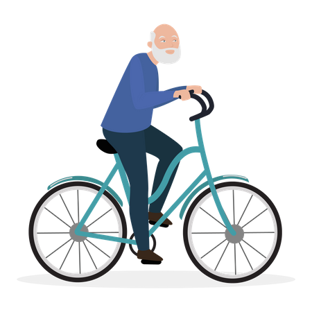 Homem sênior andando de bicicleta  Ilustração