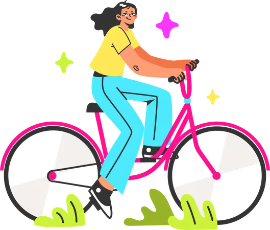 Menina andando de bicicleta  Ilustração