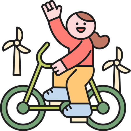 Menina andando de bicicleta  Ilustração