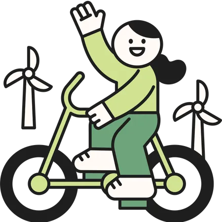 Menina andando de bicicleta  Ilustração