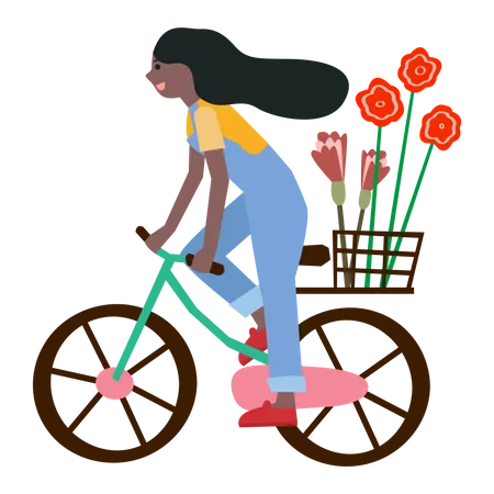 Menina andando de bicicleta  Ilustração