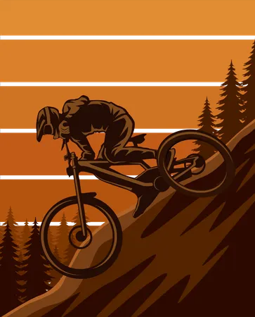 Bicicleta de montaña de aventuras salvajes.  Ilustración