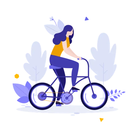 Mulher andando de bicicleta  Ilustração