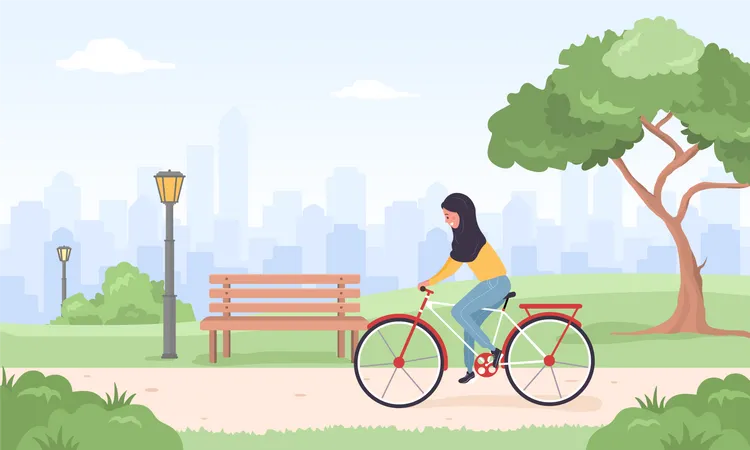 Mulher andando de bicicleta  Ilustração