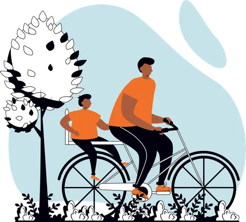 Pai e filho andando de bicicleta  Ilustração