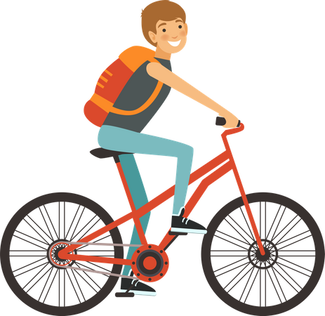 Turista masculino andando de bicicleta  Ilustração