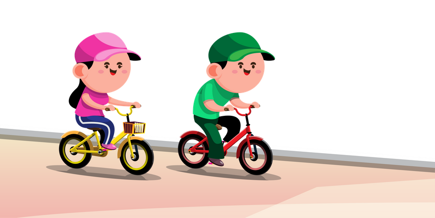 Crianças andando de bicicleta  Ilustração