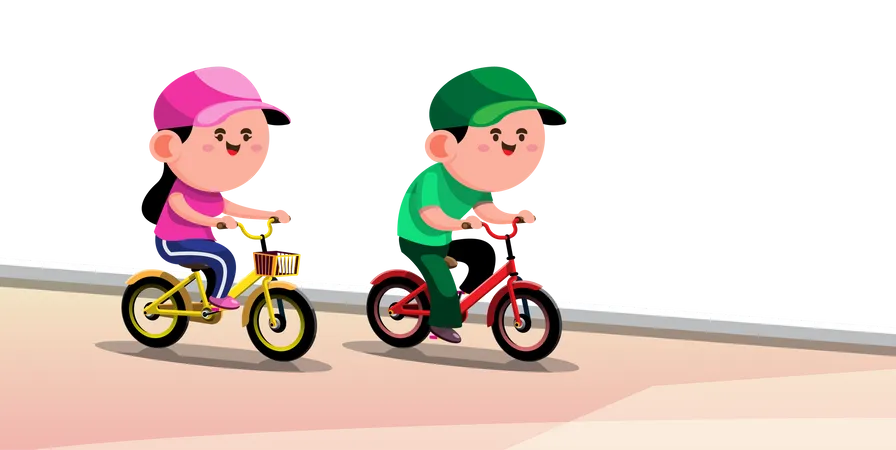 Crianças andando de bicicleta  Ilustração