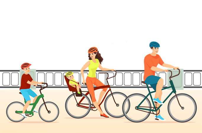 Família andando de bicicleta  Ilustração