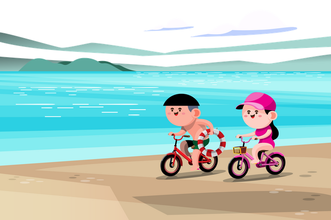 Casal andando de bicicleta  Ilustração