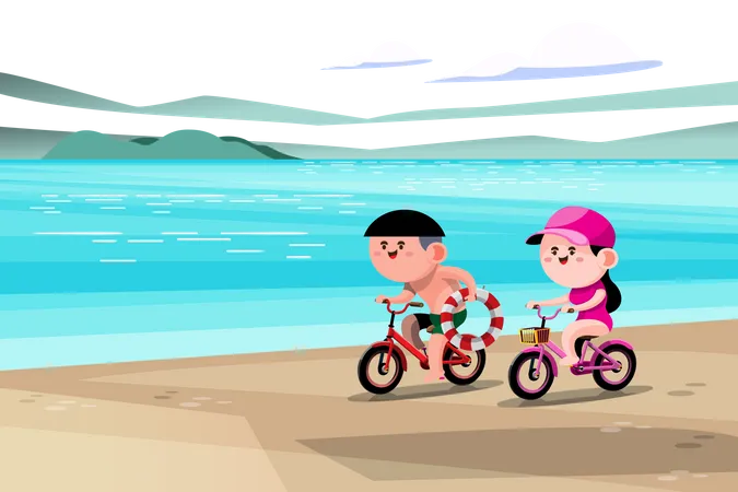 Casal andando de bicicleta  Ilustração