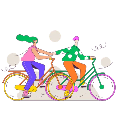 Casal andando de bicicleta  Ilustração