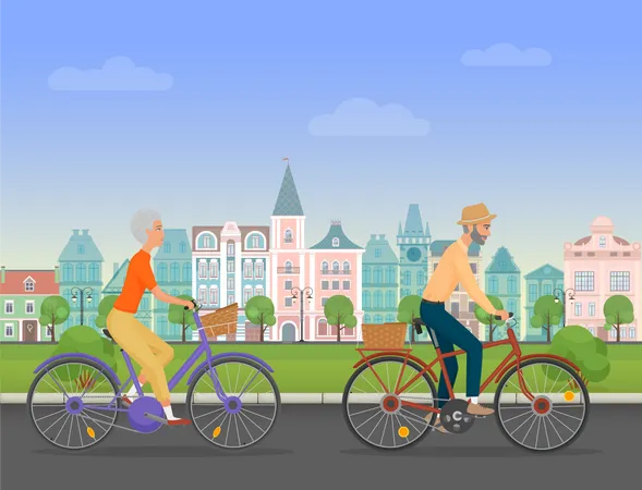Idosos andando de bicicleta  Ilustração