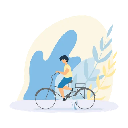 Un Nino Plano Monta En Bicicleta Me Encantan Las Vacaciones De Verano Centro Recreativo De Postales Para Unas Relajantes Vacaciones Familiares Con Ninos Cartel De Vacaciones Escolares Activas Para Ninos Ilustracion Vectorial Ilustración