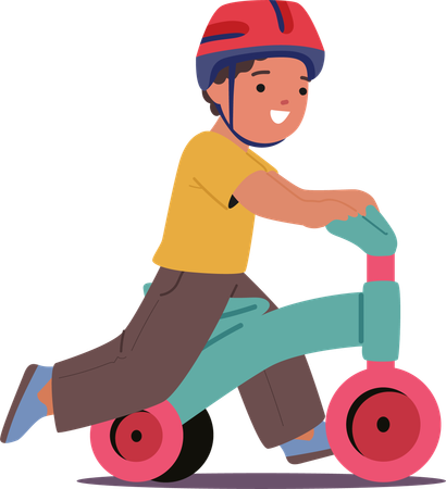 Niño montando bicicleta con casco  Illustration