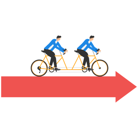 Dois empresários dirigindo bicicleta tandem  Ilustração