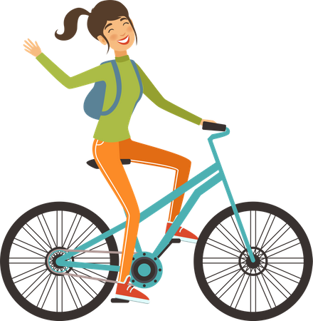 Turista feminina andando de bicicleta  Ilustração