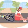 girl fallen off bike illustration svg