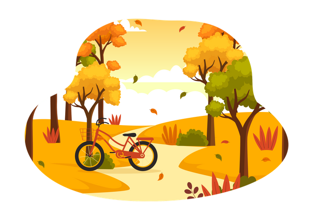 Bicycle and and Maple Trees  Illustration