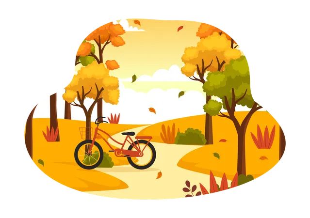 Autumn Vector Illustration Panoramic Of Mountains And Maple Trees Fallen With Yellow Foliage In Flat Cartoon Hand Drawn Landing Page Templates Illustration