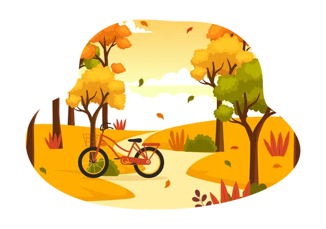 Bicycle and and Maple Trees  Illustration