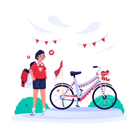 Illustration Of Decorating A Bike To Celebrate Indonesia Independence Festival Day Illustration