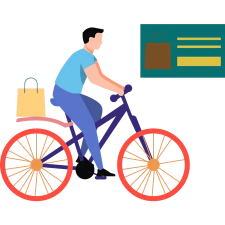 A Boy Is Delivering A Parcel On A Bicycle Illustration
