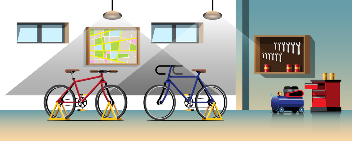 Bicycle maintenance workshop  Illustration