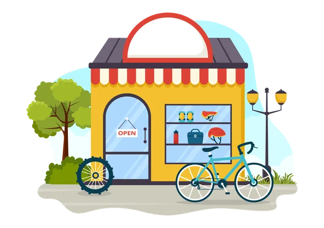 Bike Shop Vector Illustration With Shoppers People Choosing Cycles Accessories Or Gear Equipment For Riding In Flat Cartoon Background Design Illustration