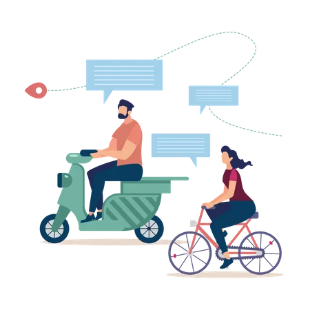 Bicycle Tourism, Traveling on Scooter Illustration