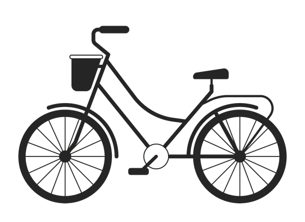 Bicycle With Basket Flat Monochrome Isolated Vector Object Single Track Vehicle Transport Editable Black And White Line Art Drawing Simple Outline Spot Illustration For Web Graphic Design Illustration