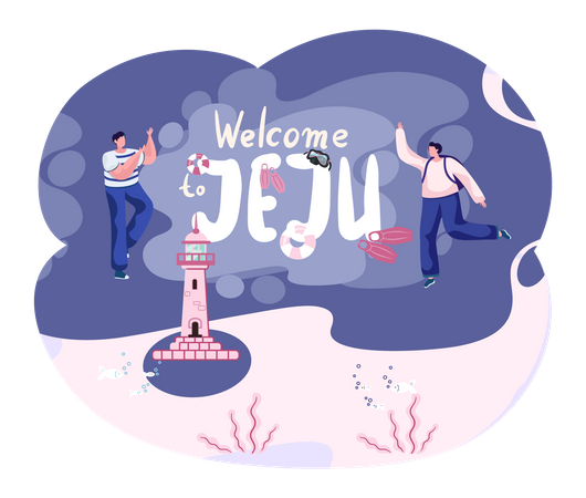 Bienvenidos a la isla de Jeju en Corea del Sur  Ilustración