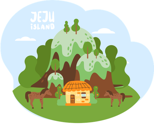 Bienvenidos a la isla de Jeju en Corea del Sur  Illustration