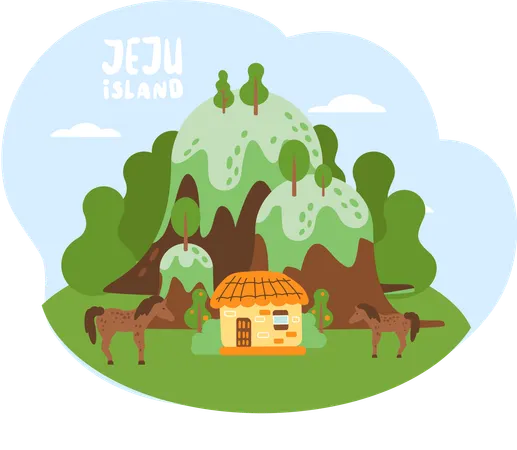 Bienvenidos a la isla de Jeju en Corea del Sur  Illustration