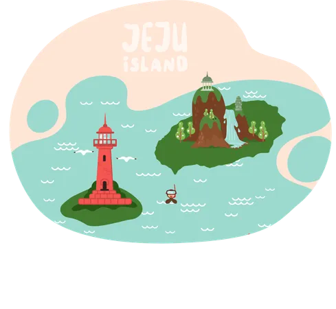 Bienvenidos a la isla de Jeju en Corea del Sur, lugares de interés de Jeju  Illustration