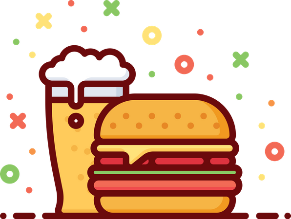 Bier mit Burger  Illustration