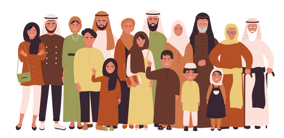 Big arab modern family standing together  Illustration