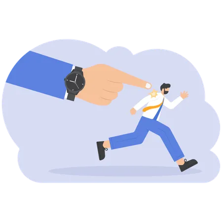 Big Boss Hand With Watch Showing With Stressed Businessman Hurrying Up Vector Illustration Cartoon Illustration