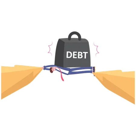 Big Burden Of Debt On Businessman Who Laying Down Across The Cliff Vector Illustration Cartoon Illustration