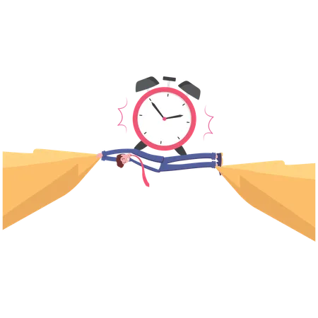 Big Burden Of Time On Businessman Who Laying Down Across The Cliff Vector Illustration Cartoon Illustration