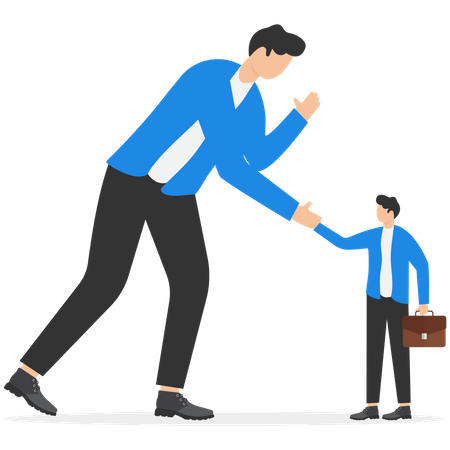 Big business bending down to shake hand with small business  イラスト