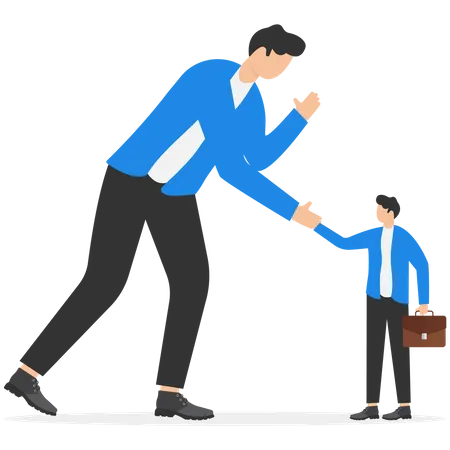 Big Business Bending Down To Shake Hand With Small Business Concept Business Vector Illustration イラスト