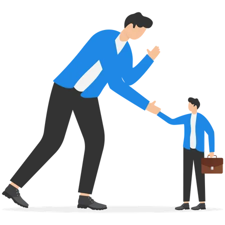 Big business bending down to shake hand with small business  Illustration