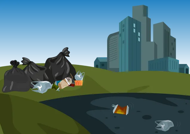 Big city garbage pollution  Illustration