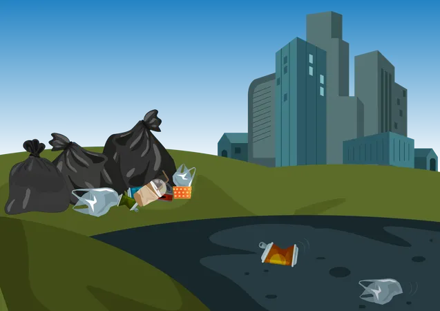 Big city garbage pollution  Illustration