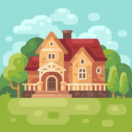 Big Country House Flat Illustration Modern Country Home Background Illustration